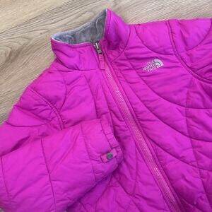 The North Face Reversible Puffer Plush Fleece Jacket Girls Med 10-12 Pink/Gray